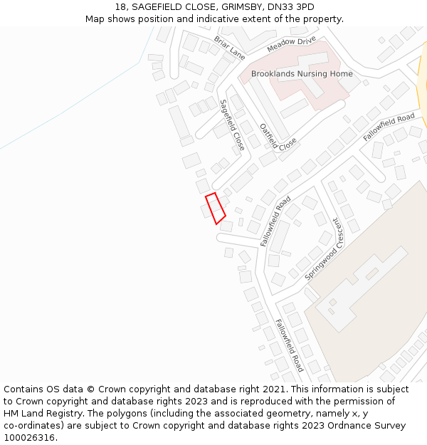18, SAGEFIELD CLOSE, GRIMSBY, DN33 3PD: Location map and indicative extent of plot