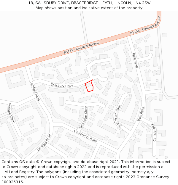 18, SALISBURY DRIVE, BRACEBRIDGE HEATH, LINCOLN, LN4 2SW: Location map and indicative extent of plot