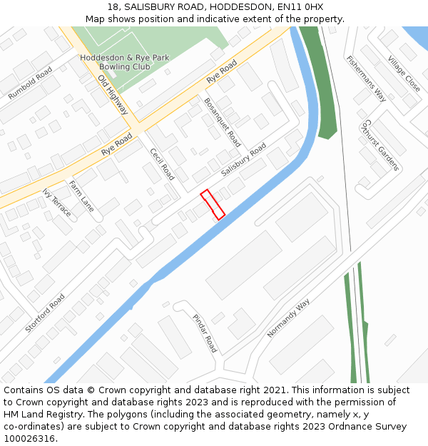 18, SALISBURY ROAD, HODDESDON, EN11 0HX: Location map and indicative extent of plot