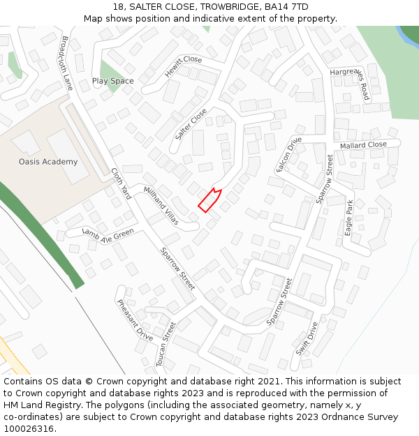 18, SALTER CLOSE, TROWBRIDGE, BA14 7TD: Location map and indicative extent of plot