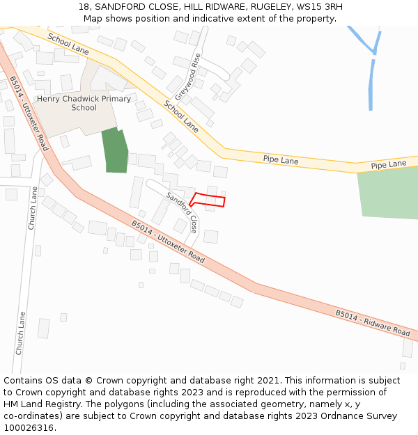 18, SANDFORD CLOSE, HILL RIDWARE, RUGELEY, WS15 3RH: Location map and indicative extent of plot