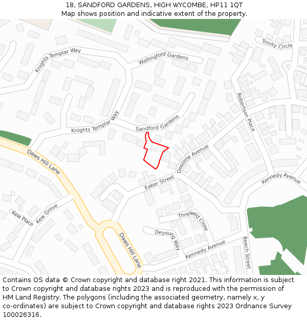 18, SANDFORD GARDENS, HIGH WYCOMBE, HP11 1QT: Location map and indicative extent of plot