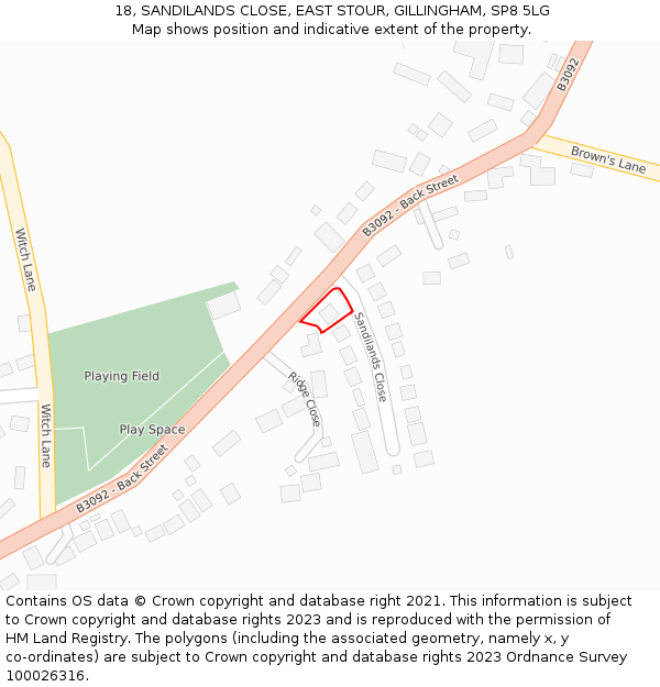 18, SANDILANDS CLOSE, EAST STOUR, GILLINGHAM, SP8 5LG: Location map and indicative extent of plot