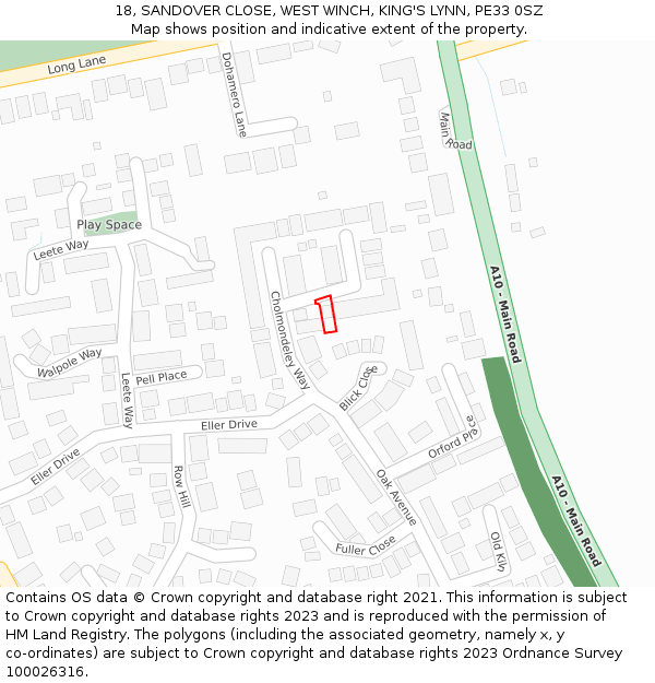 18, SANDOVER CLOSE, WEST WINCH, KING'S LYNN, PE33 0SZ: Location map and indicative extent of plot