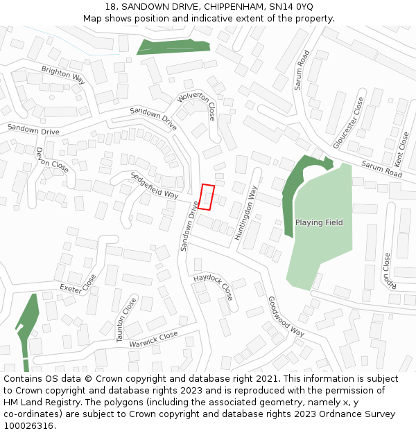 18, SANDOWN DRIVE, CHIPPENHAM, SN14 0YQ: Location map and indicative extent of plot