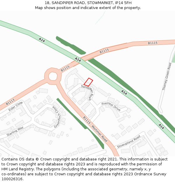 18, SANDPIPER ROAD, STOWMARKET, IP14 5FH: Location map and indicative extent of plot