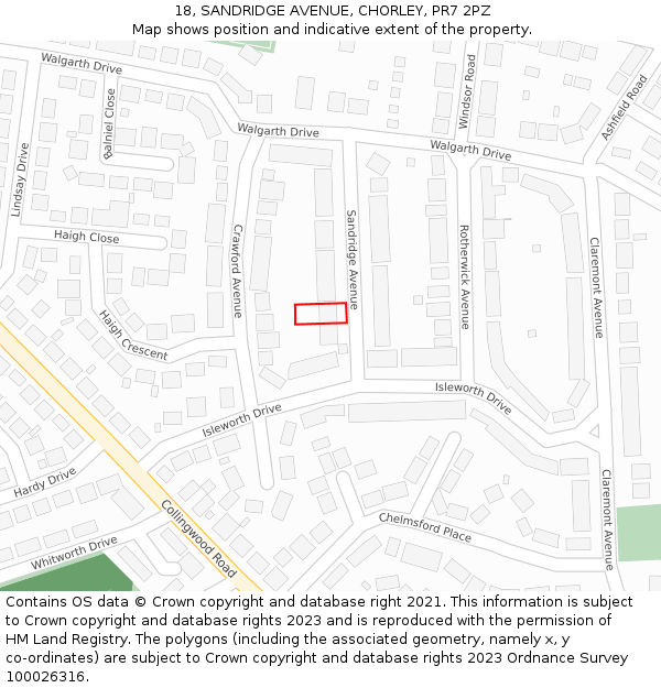 18, SANDRIDGE AVENUE, CHORLEY, PR7 2PZ: Location map and indicative extent of plot