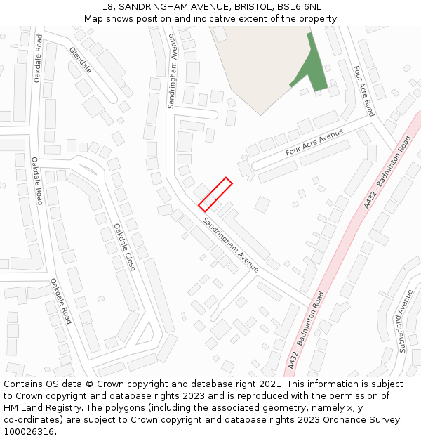 18, SANDRINGHAM AVENUE, BRISTOL, BS16 6NL: Location map and indicative extent of plot