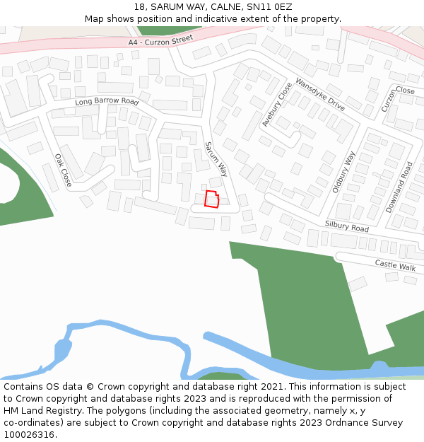 18, SARUM WAY, CALNE, SN11 0EZ: Location map and indicative extent of plot