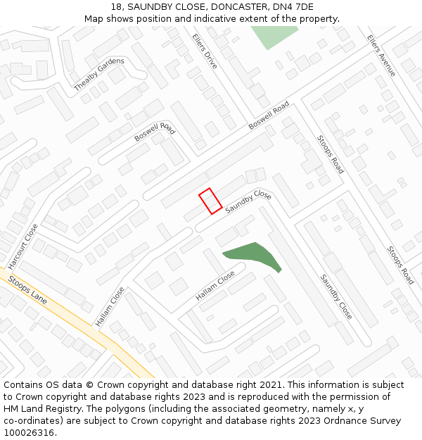 18, SAUNDBY CLOSE, DONCASTER, DN4 7DE: Location map and indicative extent of plot