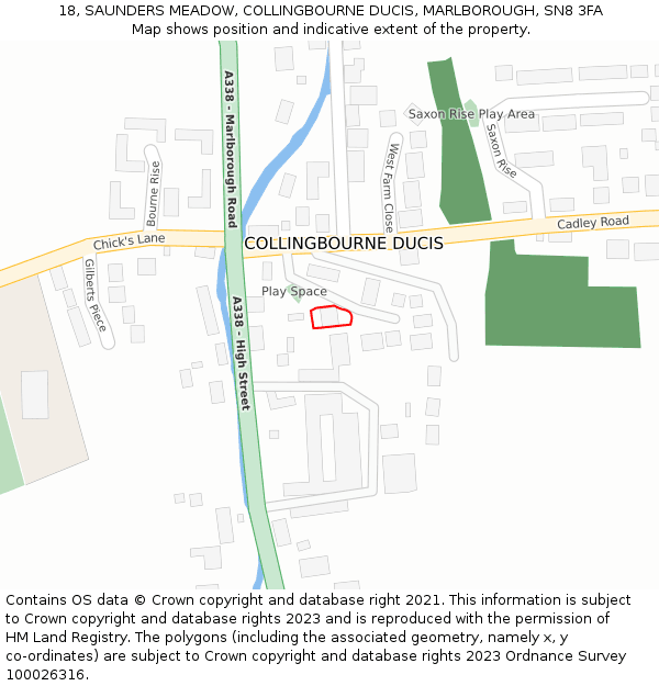 18, SAUNDERS MEADOW, COLLINGBOURNE DUCIS, MARLBOROUGH, SN8 3FA: Location map and indicative extent of plot