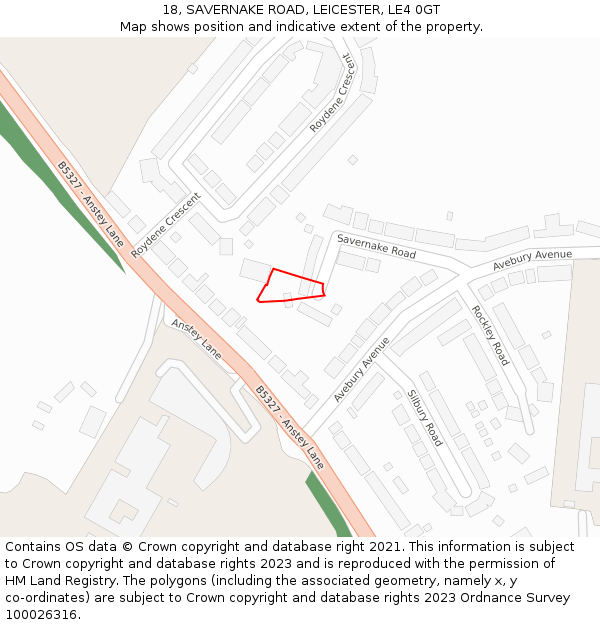 18, SAVERNAKE ROAD, LEICESTER, LE4 0GT: Location map and indicative extent of plot