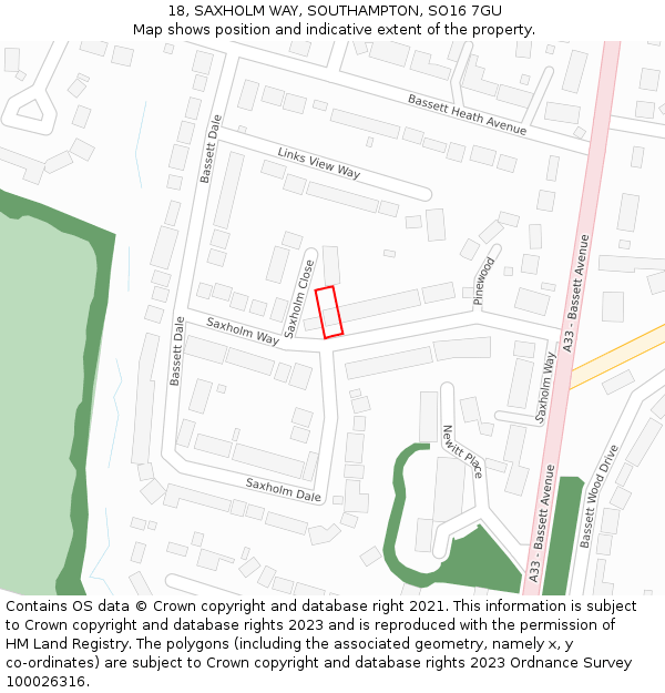 18, SAXHOLM WAY, SOUTHAMPTON, SO16 7GU: Location map and indicative extent of plot