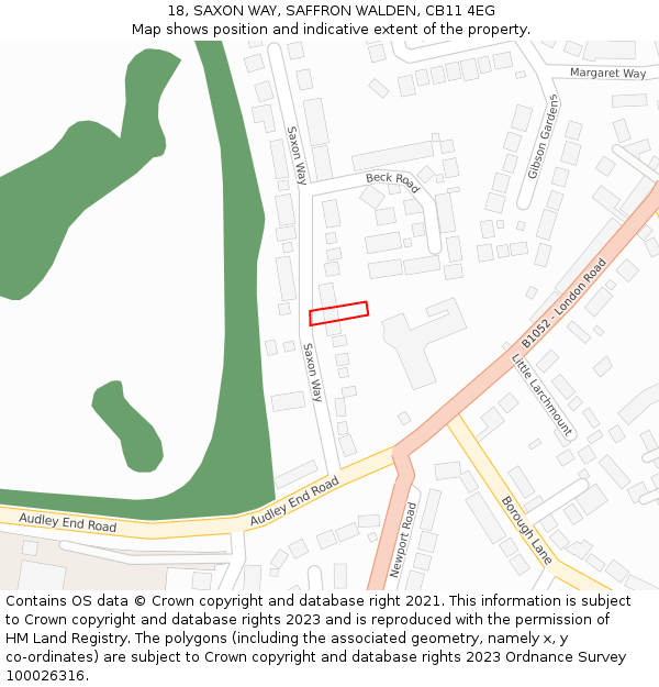 18, SAXON WAY, SAFFRON WALDEN, CB11 4EG: Location map and indicative extent of plot