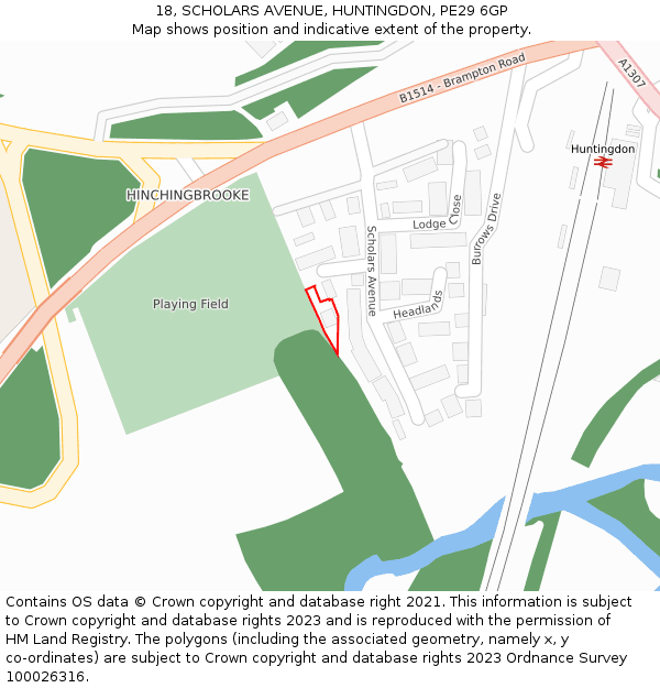 18, SCHOLARS AVENUE, HUNTINGDON, PE29 6GP: Location map and indicative extent of plot