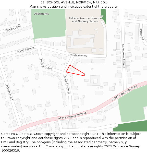 18, SCHOOL AVENUE, NORWICH, NR7 0QU: Location map and indicative extent of plot