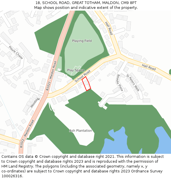 18, SCHOOL ROAD, GREAT TOTHAM, MALDON, CM9 8PT: Location map and indicative extent of plot