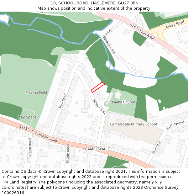 18, SCHOOL ROAD, HASLEMERE, GU27 3RN: Location map and indicative extent of plot