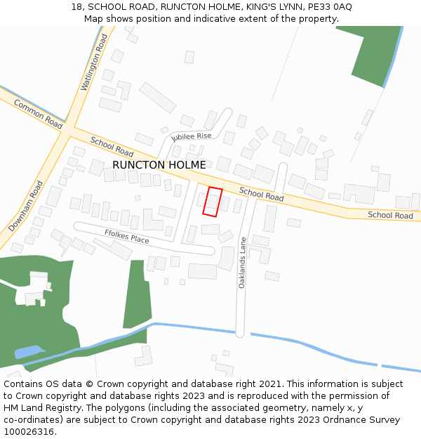 18, SCHOOL ROAD, RUNCTON HOLME, KING'S LYNN, PE33 0AQ: Location map and indicative extent of plot