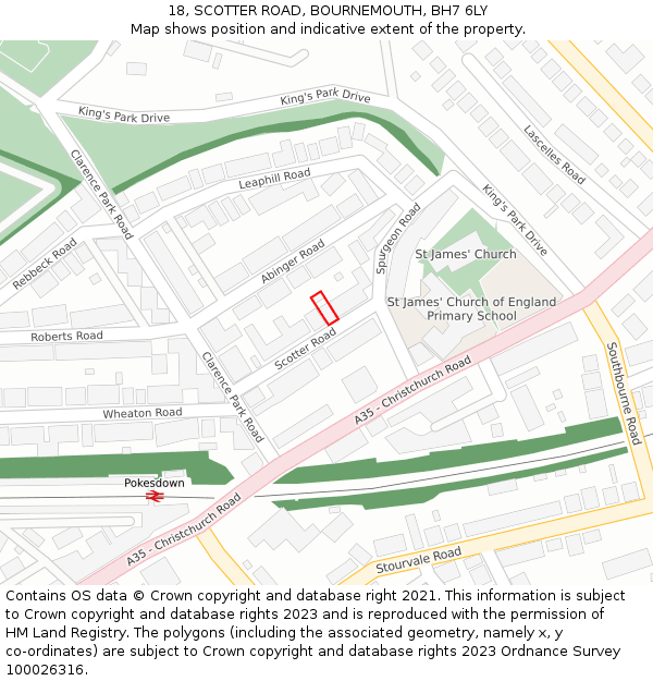 18, SCOTTER ROAD, BOURNEMOUTH, BH7 6LY: Location map and indicative extent of plot