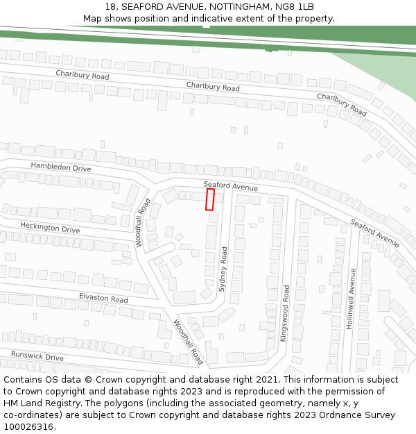 18, SEAFORD AVENUE, NOTTINGHAM, NG8 1LB: Location map and indicative extent of plot