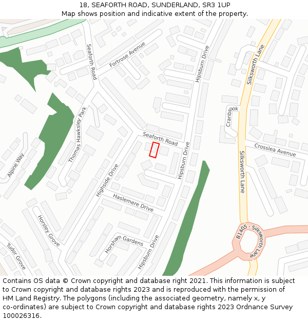 18, SEAFORTH ROAD, SUNDERLAND, SR3 1UP: Location map and indicative extent of plot