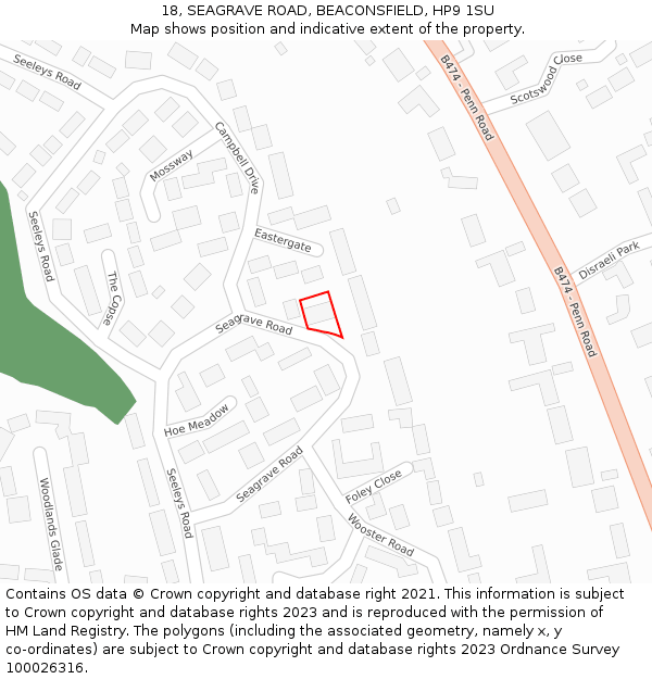 18, SEAGRAVE ROAD, BEACONSFIELD, HP9 1SU: Location map and indicative extent of plot