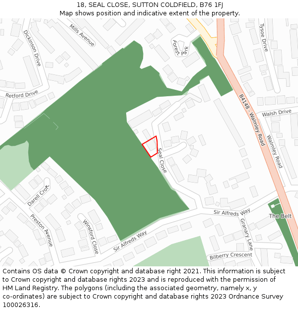 18, SEAL CLOSE, SUTTON COLDFIELD, B76 1FJ: Location map and indicative extent of plot