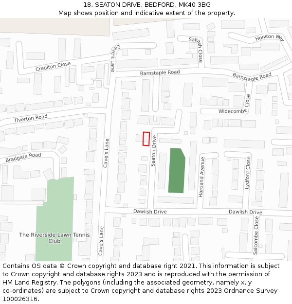 18, SEATON DRIVE, BEDFORD, MK40 3BG: Location map and indicative extent of plot