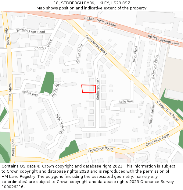 18, SEDBERGH PARK, ILKLEY, LS29 8SZ: Location map and indicative extent of plot