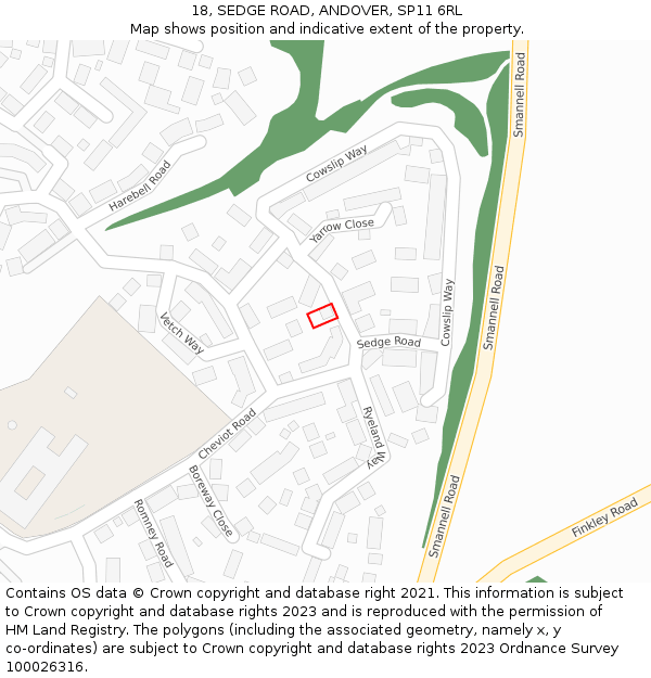 18, SEDGE ROAD, ANDOVER, SP11 6RL: Location map and indicative extent of plot