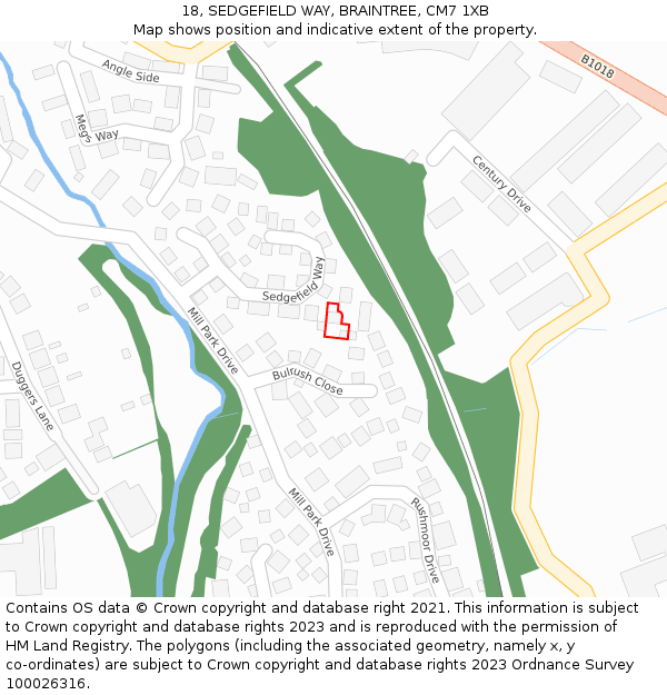 18, SEDGEFIELD WAY, BRAINTREE, CM7 1XB: Location map and indicative extent of plot