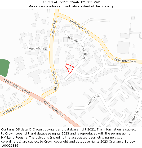 18, SELAH DRIVE, SWANLEY, BR8 7WD: Location map and indicative extent of plot