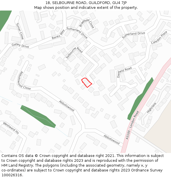 18, SELBOURNE ROAD, GUILDFORD, GU4 7JP: Location map and indicative extent of plot