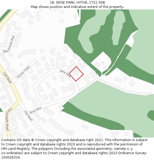 18, SENE PARK, HYTHE, CT21 5XB: Location map and indicative extent of plot