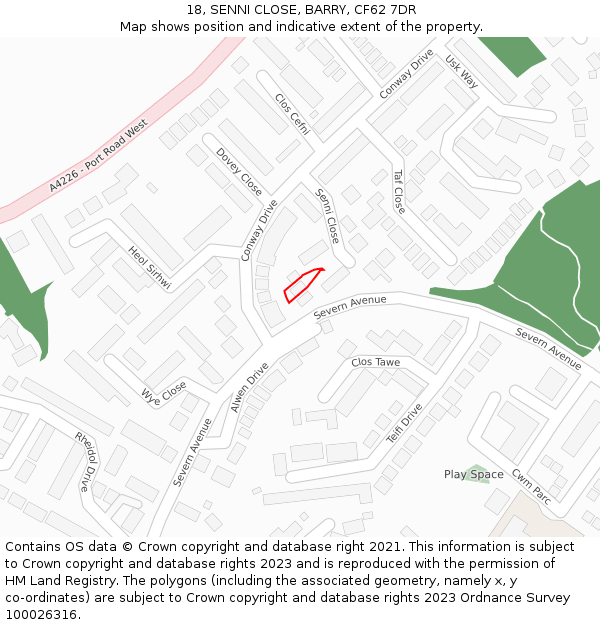 18, SENNI CLOSE, BARRY, CF62 7DR: Location map and indicative extent of plot