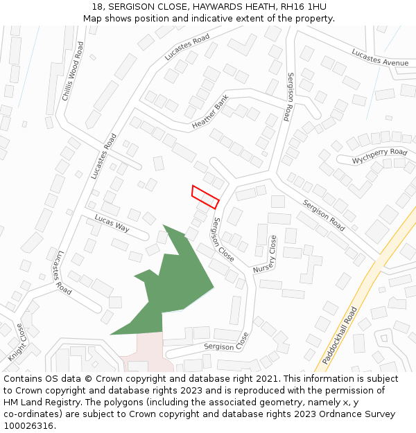 18, SERGISON CLOSE, HAYWARDS HEATH, RH16 1HU: Location map and indicative extent of plot