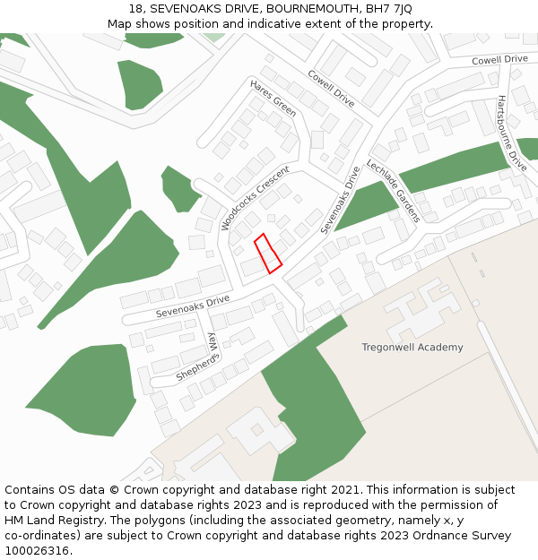 18, SEVENOAKS DRIVE, BOURNEMOUTH, BH7 7JQ: Location map and indicative extent of plot