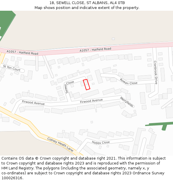 18, SEWELL CLOSE, ST ALBANS, AL4 0TB: Location map and indicative extent of plot