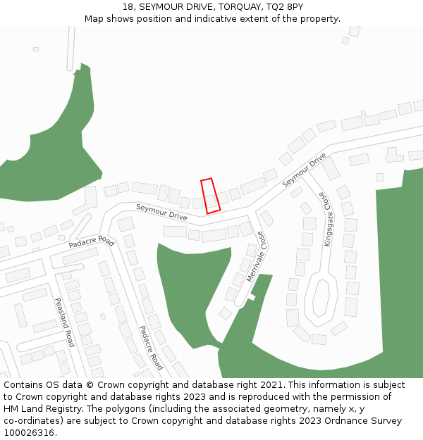 18, SEYMOUR DRIVE, TORQUAY, TQ2 8PY: Location map and indicative extent of plot