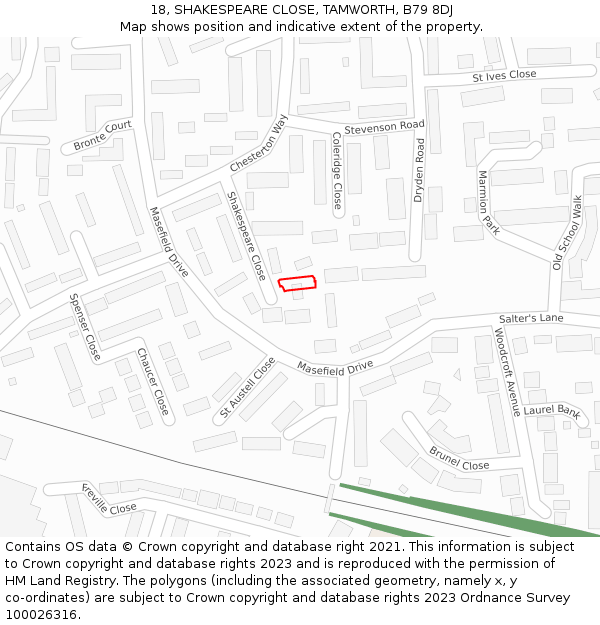 18, SHAKESPEARE CLOSE, TAMWORTH, B79 8DJ: Location map and indicative extent of plot