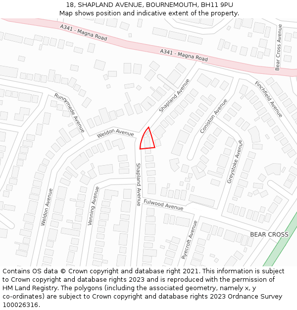 18, SHAPLAND AVENUE, BOURNEMOUTH, BH11 9PU: Location map and indicative extent of plot