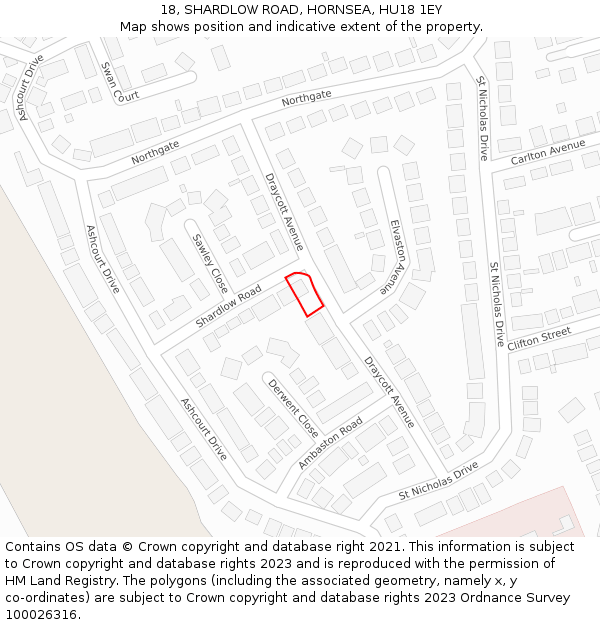 18, SHARDLOW ROAD, HORNSEA, HU18 1EY: Location map and indicative extent of plot
