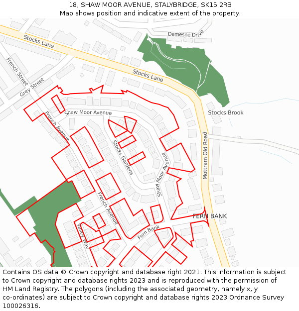 18, SHAW MOOR AVENUE, STALYBRIDGE, SK15 2RB: Location map and indicative extent of plot