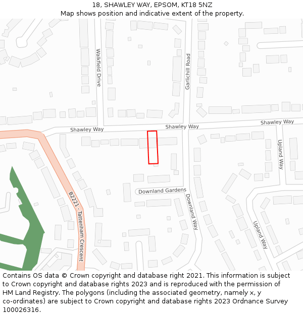 18, SHAWLEY WAY, EPSOM, KT18 5NZ: Location map and indicative extent of plot