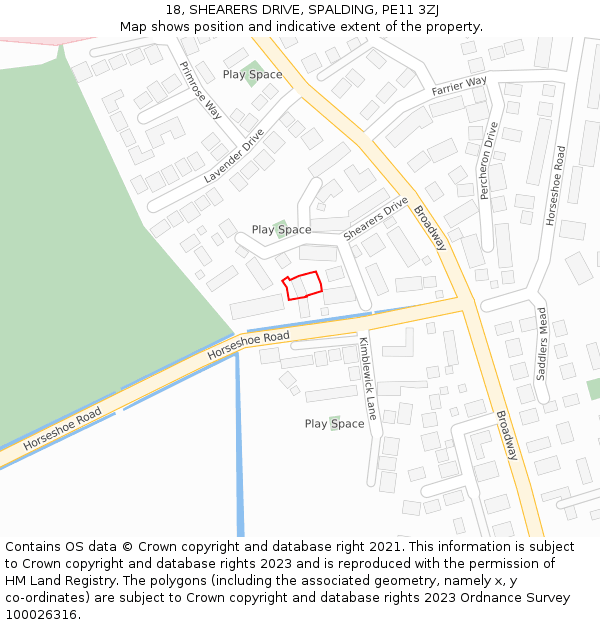 18, SHEARERS DRIVE, SPALDING, PE11 3ZJ: Location map and indicative extent of plot