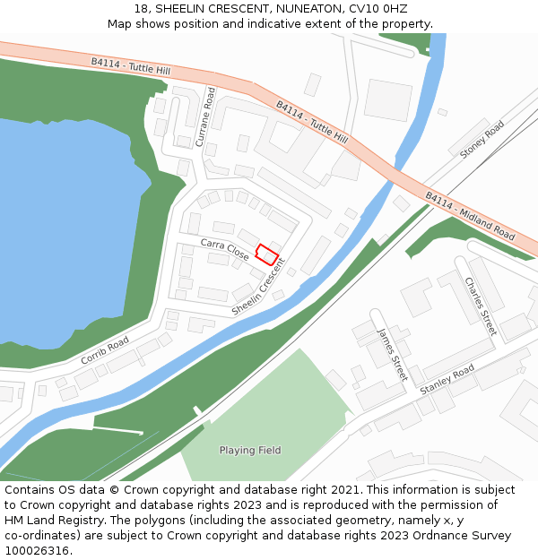 18, SHEELIN CRESCENT, NUNEATON, CV10 0HZ: Location map and indicative extent of plot