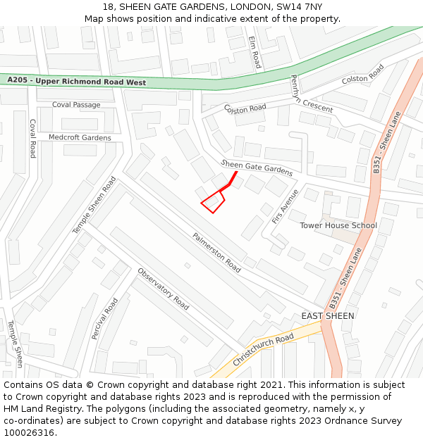 18, SHEEN GATE GARDENS, LONDON, SW14 7NY: Location map and indicative extent of plot