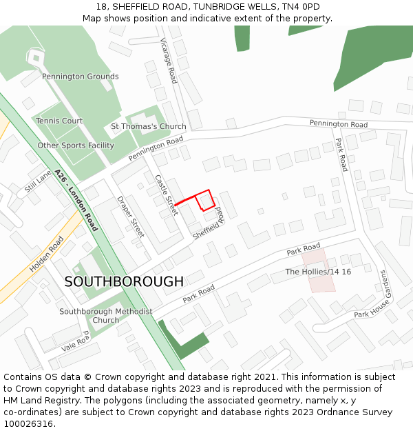 18, SHEFFIELD ROAD, TUNBRIDGE WELLS, TN4 0PD: Location map and indicative extent of plot
