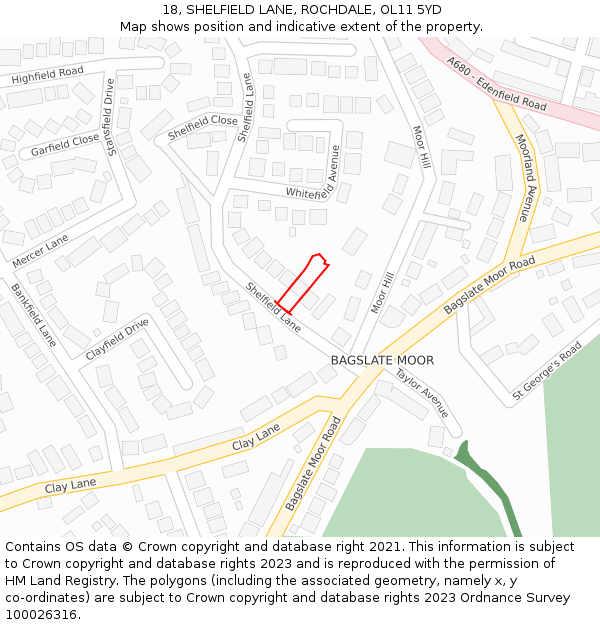 18, SHELFIELD LANE, ROCHDALE, OL11 5YD: Location map and indicative extent of plot